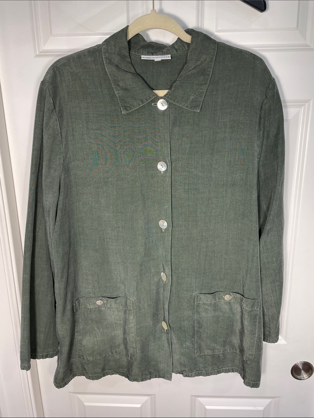 Bryn Walker Button Up Shirt Jacket Medium Oversized Green Pockets Lagenlook